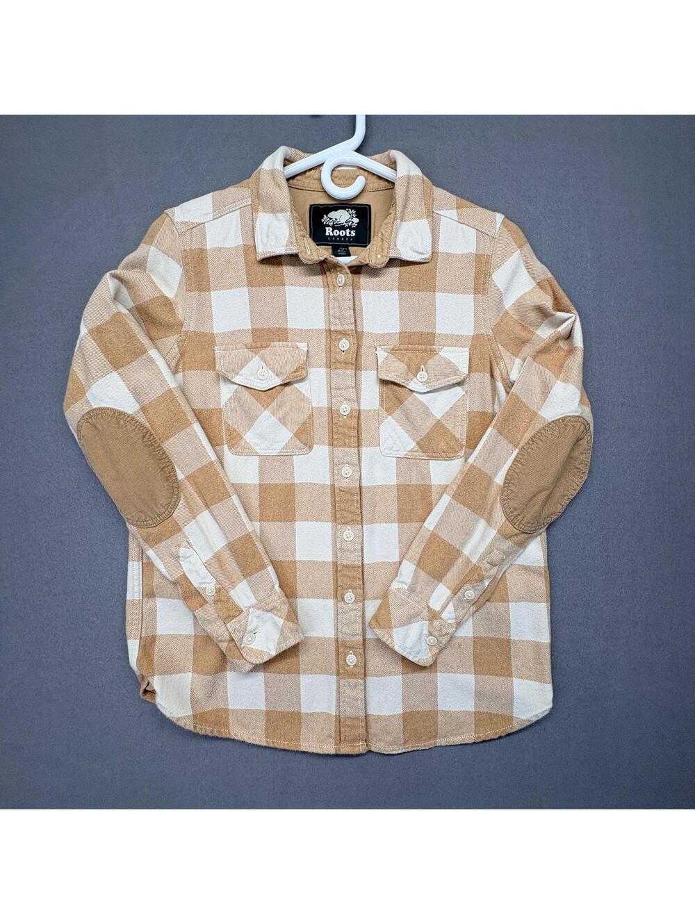 Roots Canada Flannel Shirt Women's Size Small Elbow Patches